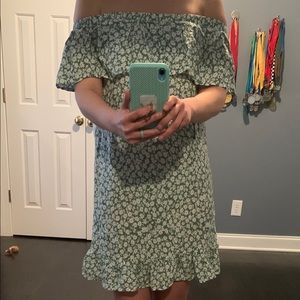 Green Floral OTS Dress XS NWT